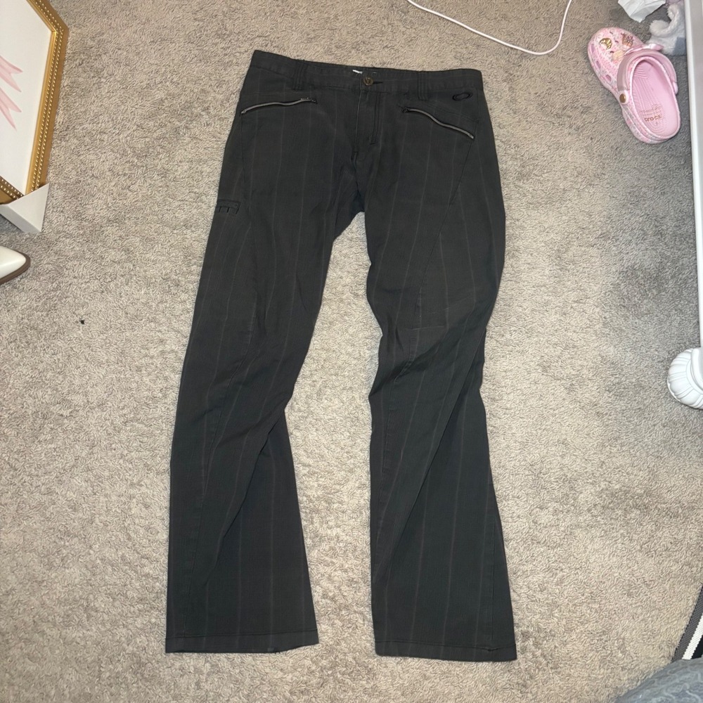 Oakley Mens Grey Plaid Pinstripe Technical Zipper Pocket Pants Skull Logo 36